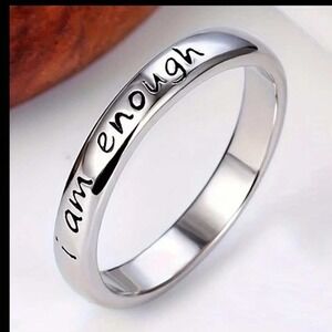 I Am Enough Engraved Silver Band Ring Affirmation Jewelry Minimalist Size 9
